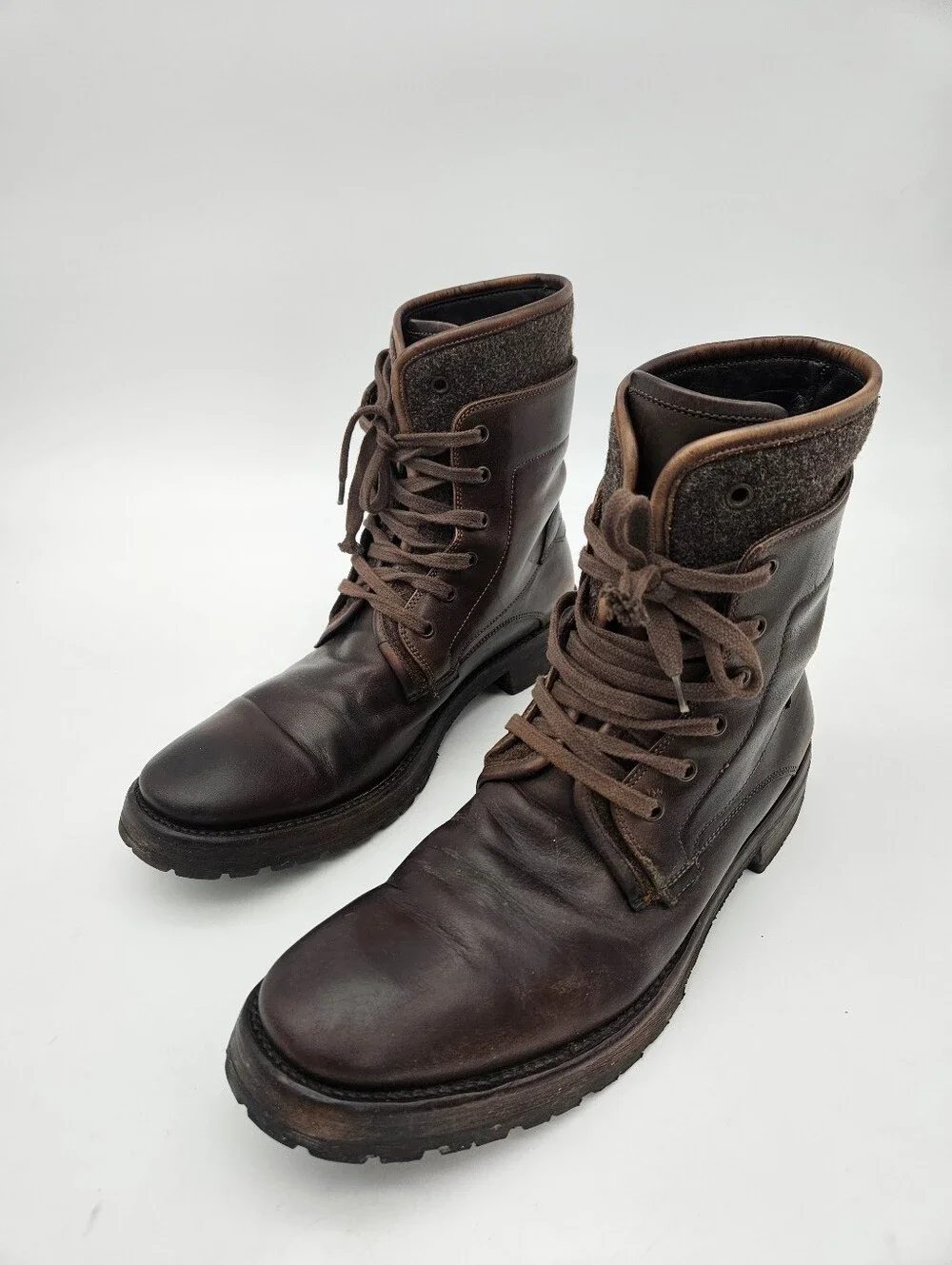 JOHN VARVATOS Tahoe Felt Work Boots Distressed Brown Leather 11.5 Made in Italy